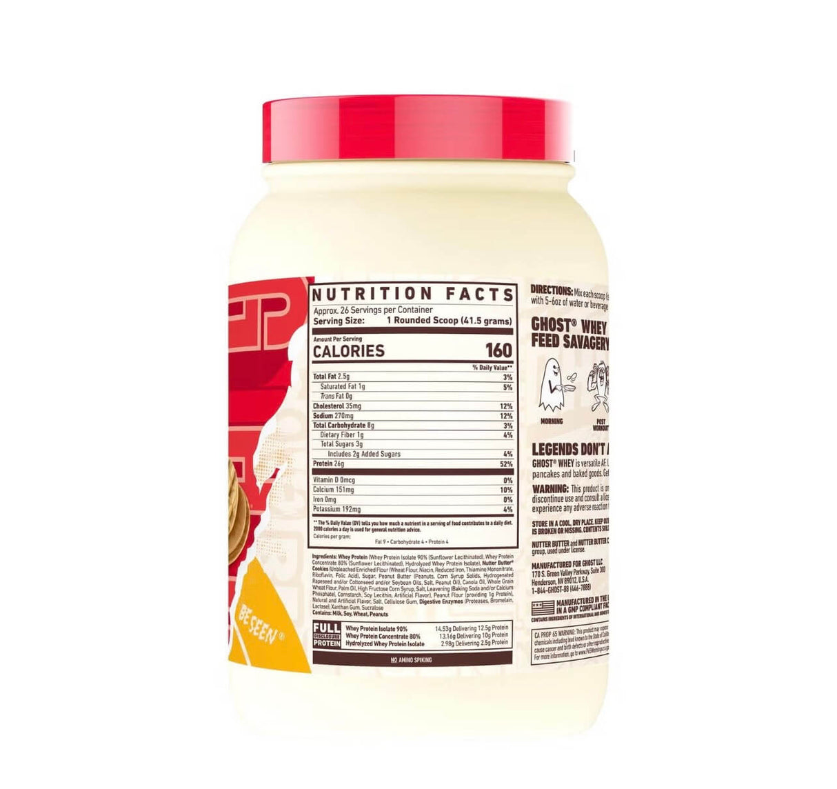Container with a red lid and nutritional label on a white background