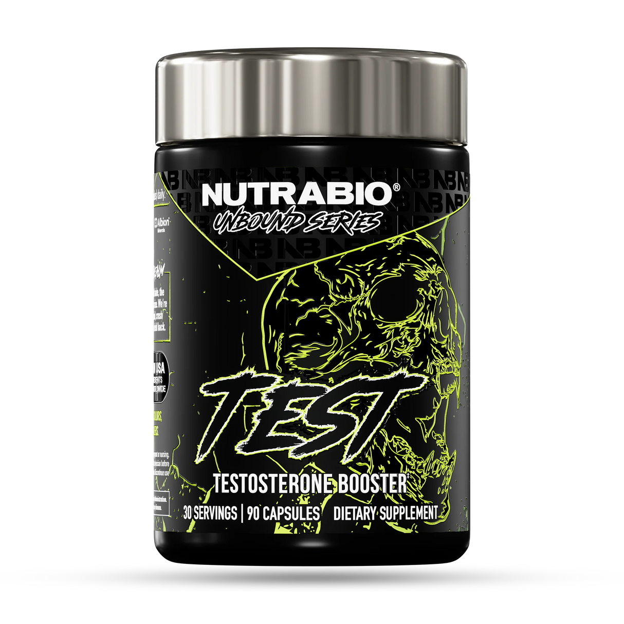 NUTRABIO testosterone booster supplement container on a white background