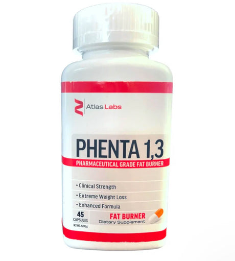 Atlas Labs Phenta 1,3 product white bottle red label 