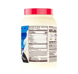 Supplement container with label showing nutrition facts on a white background