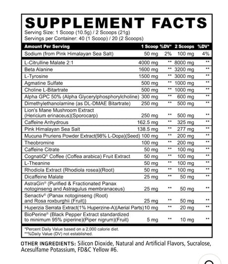 Panda Supps - SKULL High-Stimulant Nootropic Pre-Workout Supp Facts